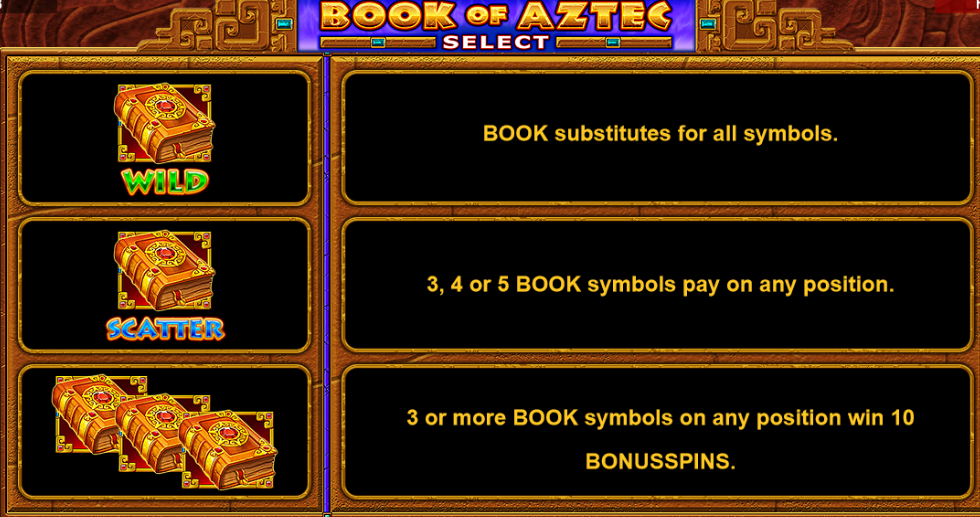 Book of Aztec Select Игровой процесс