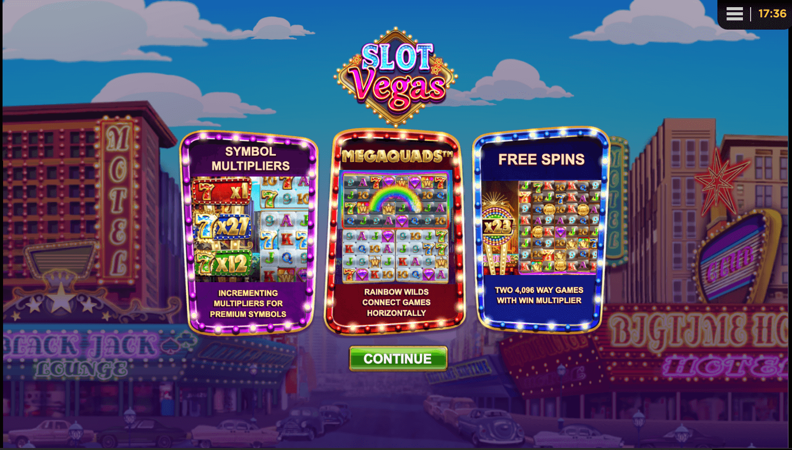 Slot Vegas Megaquads proceso de juego