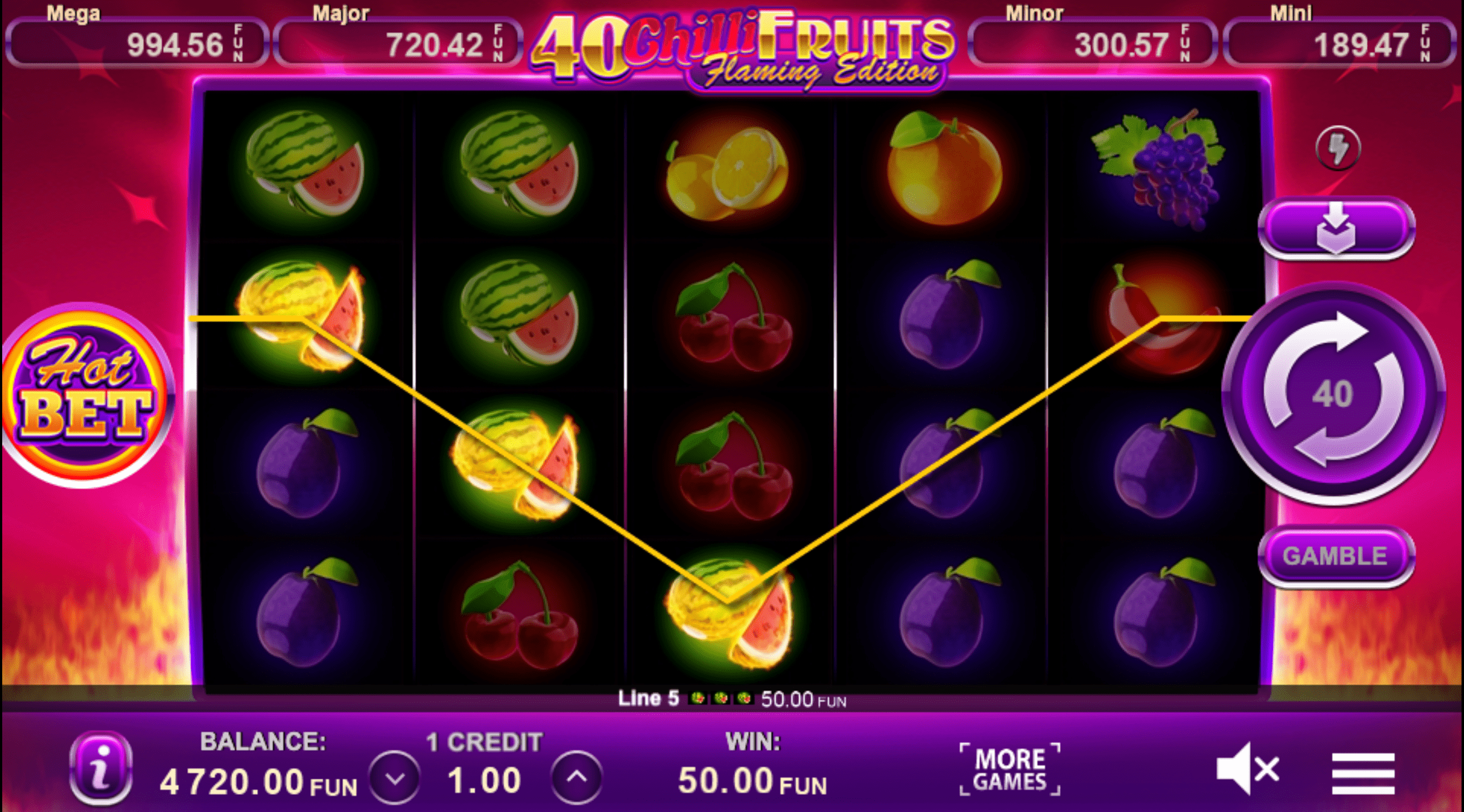 40 Chilli Fruits Flaming Edition proceso de juego
